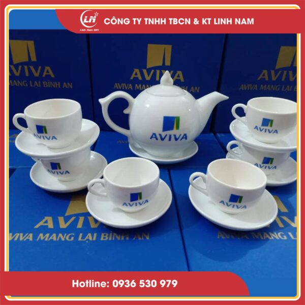 bộ ấm chén sứ 04 in logo