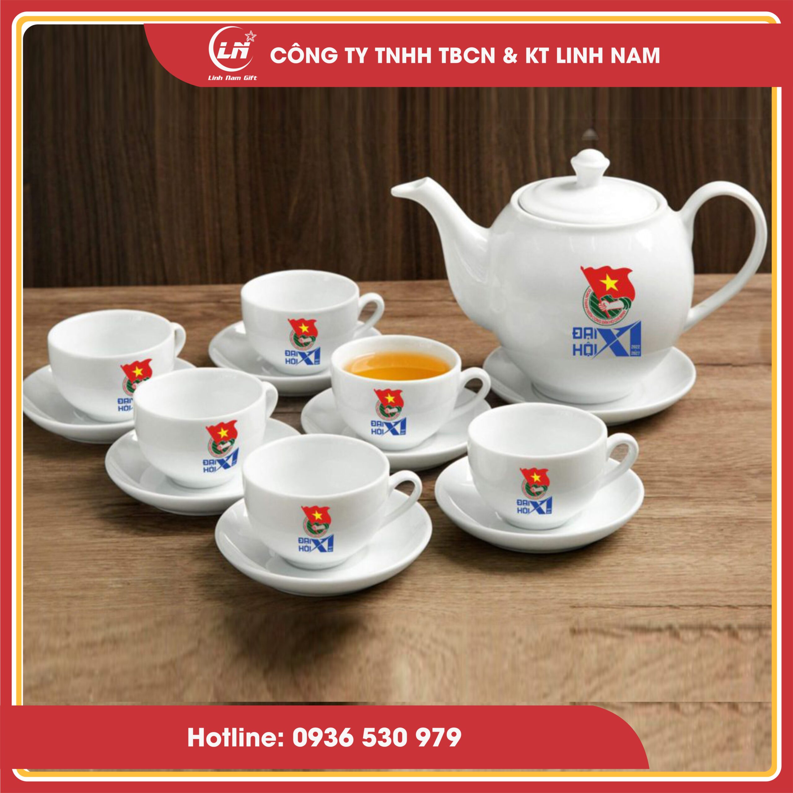 Ấm chén in logo – Quà tặng Đại hội Đoàn