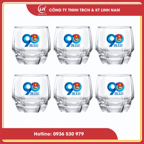 cốc thuỷ tinh in logo đại hội đoàn thanh niên